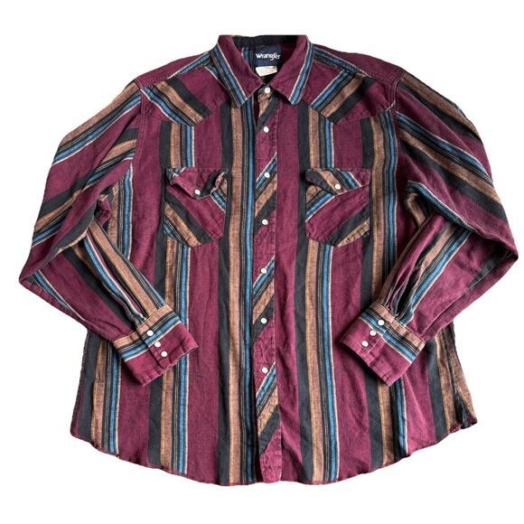 Wrangler Other - Vtg Wrangler Brushpopper Western Shirt-purple Striped-XL Pearl Snap